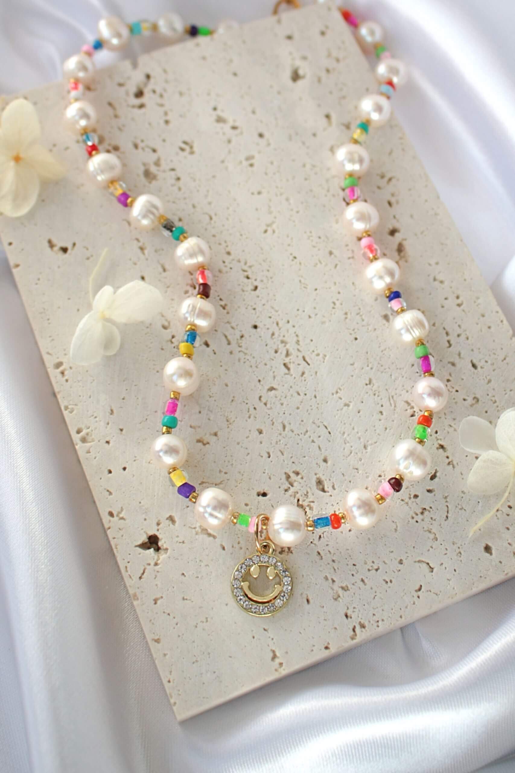 24K Gold Freshwater Pearls & Colorful Beads Choker