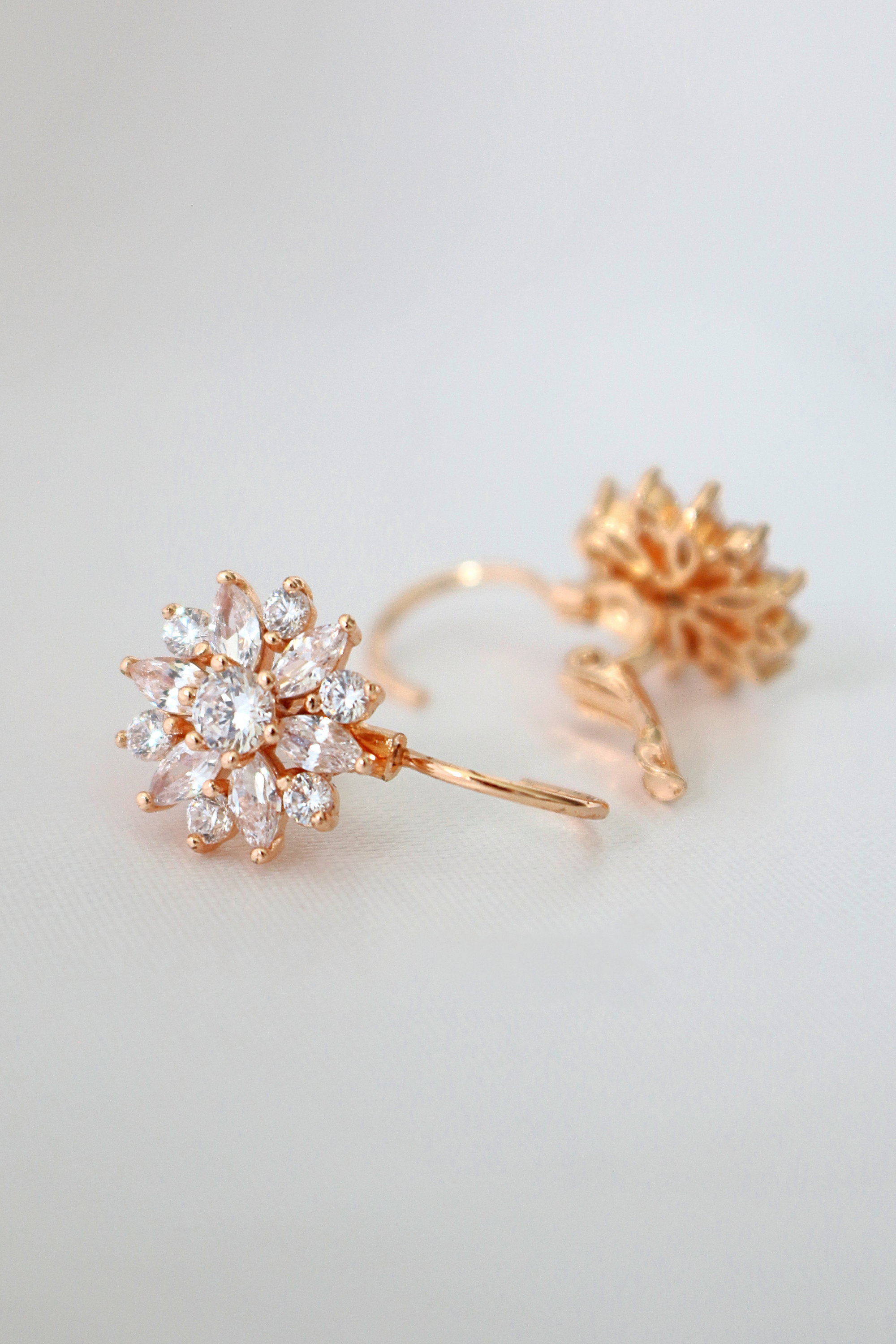 18K Diamond Sunflower Huggies Earrings