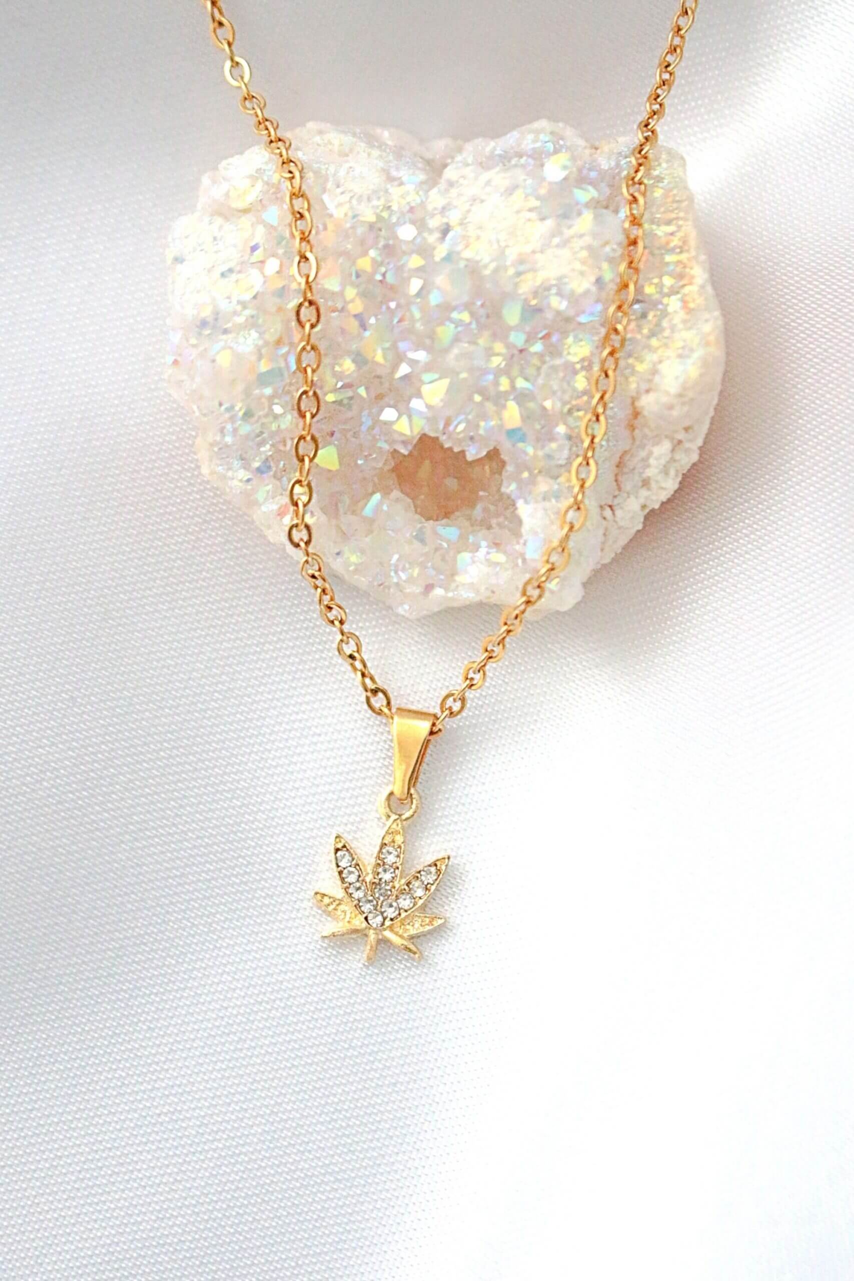 24K Dainty Cannabis Leaf Necklace