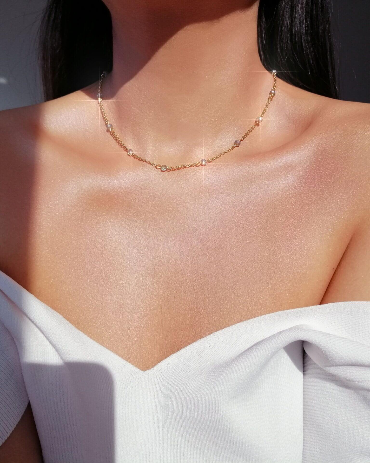 18K Chrome Glass Crystals Chain Choker